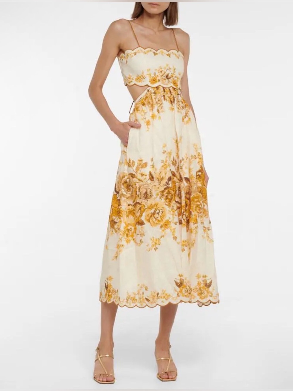 Zimmermann Aliane Floral Linen Midi Dress